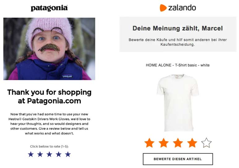 Bewertungen abgeben bei Patagonia und Zalando