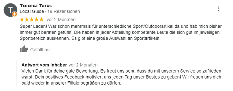 Beispiel einer positiven Bewertung