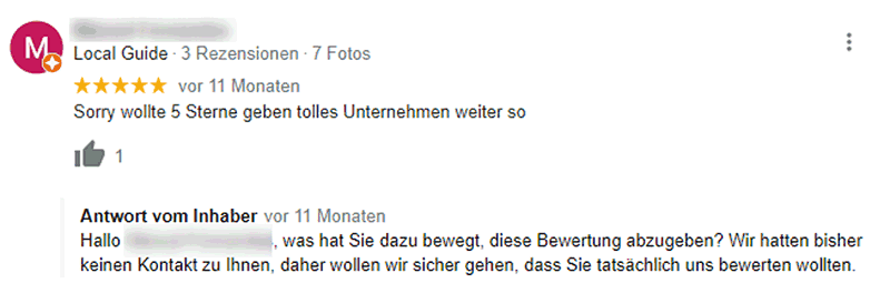 Beispiel für eine negative Bewertung