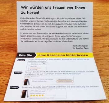 Karte mit Bitte um Rezension